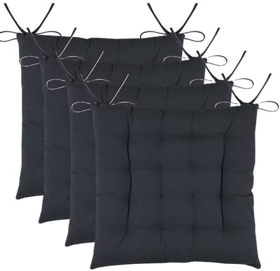 Stof Textile stoelkussens DUO - 4x - antraciet - 38 x 38 x 3.5 cm - touwtjes sluiting - zitkussens - binnen/buiten