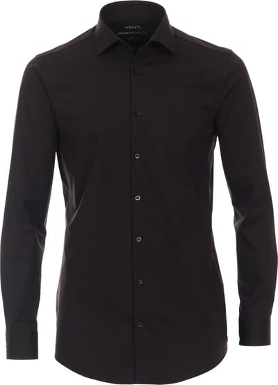 VENTI body fit overhemd - jersey - zwart - Strijkvriendelijk - Boordmaat: 37