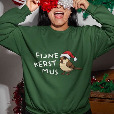 Foute Kerst Trui Groen Fijne Kerst Mus XS
