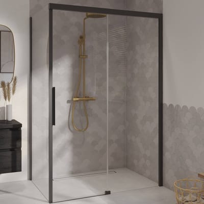 Ben IMotion Douchecabine - met Schuifdeur Naar Rechts - 140x90x206 cm - Veiligheidsglas - Antikalk - Mat Zwart - Douchewand