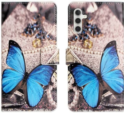 Hoesje Geschikt voor Samsung Galaxy A26 - Print Book Case met Pasjeshouder - Standaard - Magneet Sluiting - Blauwe Vlinder