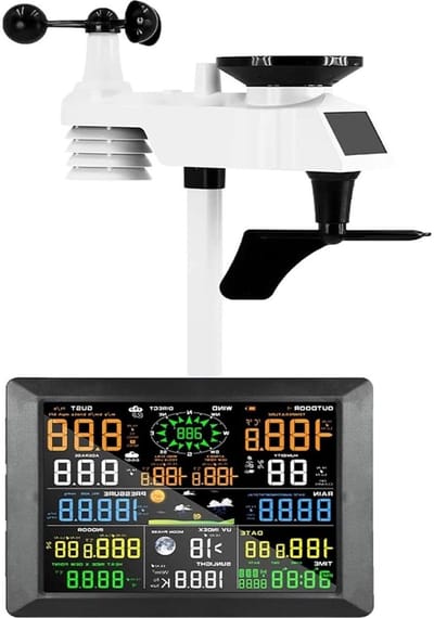 Weerstation Buiten Binnen - Meteorologisch Station - Weer Voorspellen - Wifi Afstandsbewaking - 83 Inch Kleurenscherm - Zwart