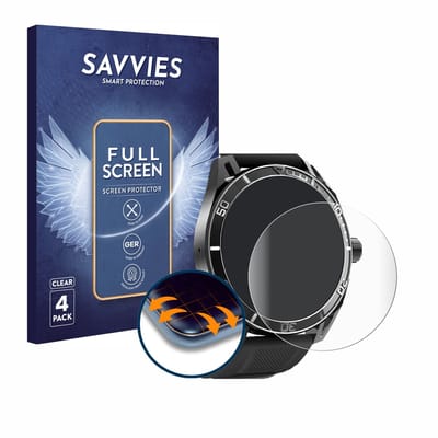 Savvies - Screenprotector voor Yuede Smartwatch 1.43" (rond) - Folie Beschermfolie transparant volledig dekking 4 Stuks