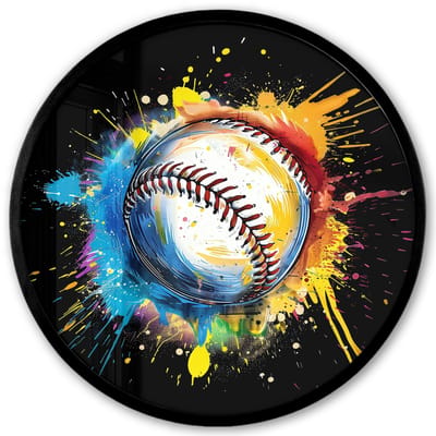Poster in lijst Rond - Fotolijst 40x40 cm - Posters - Graffiti - Sport - Baseball - Honkbal - Ronde posterlijst zwart - Decoratie - Wanddecoratie woonkamer - Muurdecoratie slaapkamer