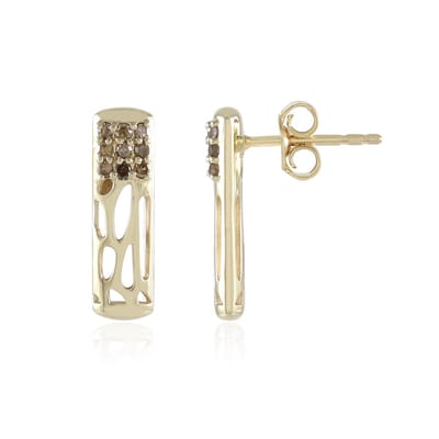 Cavill - Gouden oorbellen 9K geelgoud - 18 I2 Champagne Diamanten 0 097 ct - Rond geslepen - Elegant luxe dames sieraden 13 mm