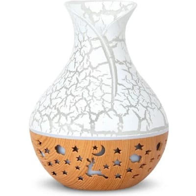 Diffuseur d'arômes à grain de bois 7 couleurs LED Humidificateur Capacité 400 ml Humidificateur d'air à ultrasons USB Humidificateur à brume fraîche pour la maison blanc