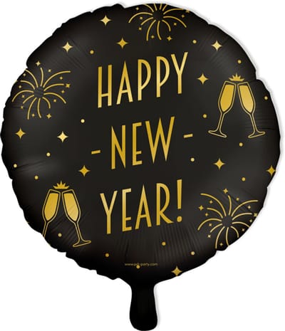 BTH - Folieballon Happy New Year - Zwart-Goud - Verjaardag Versiering - Helium - Versiering - Verjaardag - Feestartikelen