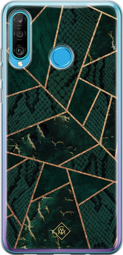 Casimoda® hoesje - Geschikt voor Huawei P30 Lite - Abstract Groen - Siliconen/TPU - Soft Case - Groen - Geometrisch patroon