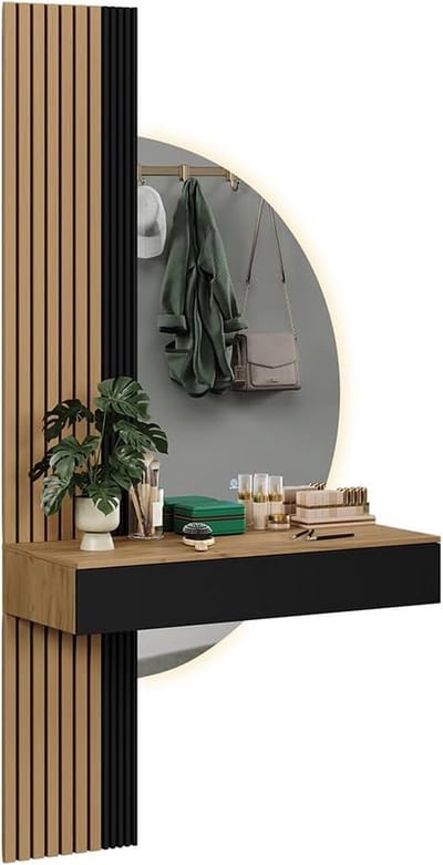 Kaptafel met LED Spiegel 100 cm Eiken Zwart Glamour