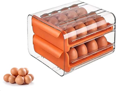 Famanu – Eierbox voor koelkast - eieren - opbergdoos - stapelbaar - transparante eierdoos - eierhouder van kunststof - eieropbergdoos voor vers - lade (oranje)
