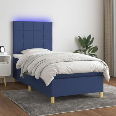 vidaXL - Boxspring - met - matras - en - LED - stof - blauw - 90x200 - cm