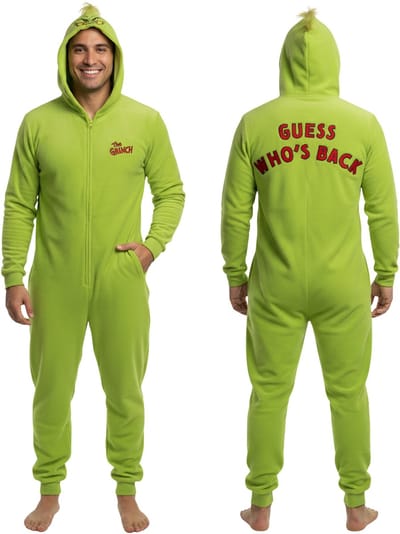 Grinch Polar pyjama met ritssluiting, kerstthema, warme onesie voor heren met capuchon