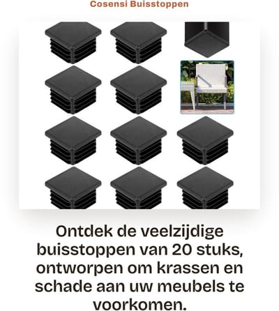 Dailygoods- Buisstoppen 20 Stuks - Vierkante Stop - Kunststof Voetdoppen - Lamellenstop - Zwarte Afdekkappen - Robuust en Duurzaam - Buispluggen