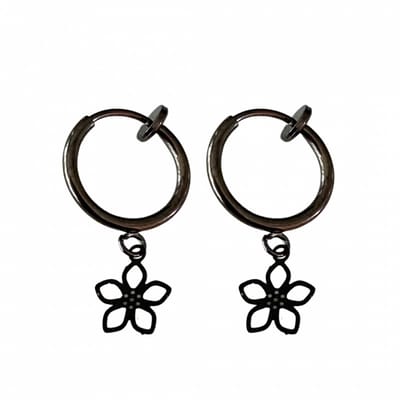 Klem oorbellen -zwart -mini- bloem-geen gaatje-Charme bijoux