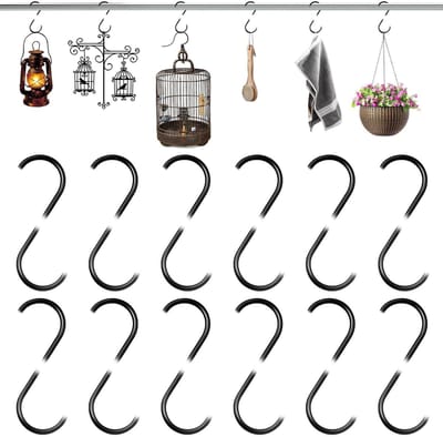 Dailygoods- Haak 12 Stuks - S-haak - Zwart - 9.2cm - Multifunctioneel - Voor Koken/Planten/Kleding - Hanghaak