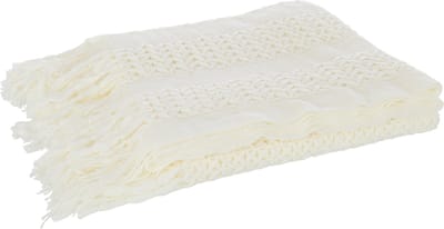 J-Line plaid Gebreid - polyester - wit - 160 x 130 cm