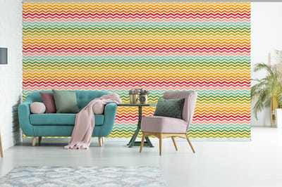 Behang - Fotobehang Patroon - Regenboog - Retro - Breedte 435 cm x hoogte 260 cm