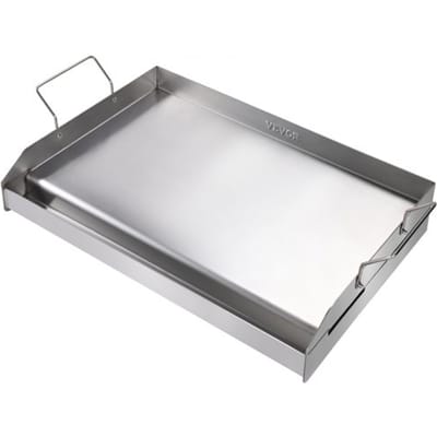 VEVOR Grillplaat 430 roestvrij staal 58,7 x 39,5 x 9,9 cm - Universele grillplaat 2 mm dik, geschikt voor buitengebruik, BBQ-feestgrillplaat met handvat, gasgrill voor gasgrill, houtskoolgrill en elektrische grillaccessoires