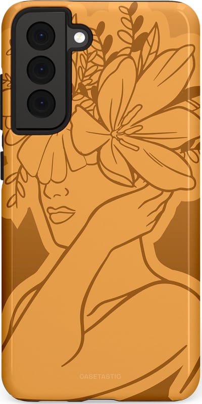 Casetastic hoesje geschikt voor Samsung Galaxy S21 FE 5G - Dubbellaagse bescherming - Botanische Elegantie - Fashion Case - Goud Bruin Terracotta