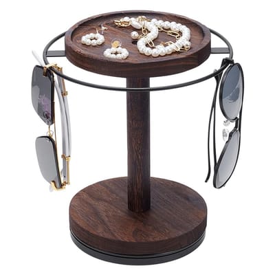 Dailygoods - Zonnebril Organizer 360° Roterende Brillenhouder met Houten Dienblad