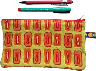 Toetie & Zo - Etui - Retro - Stof - Oranje - Groen - Mobieltas - Makeuptas