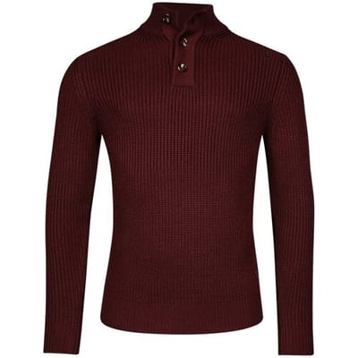 Thomas Maine Trui Half Plaquet Buttons Texture Knit Bordeaux / male