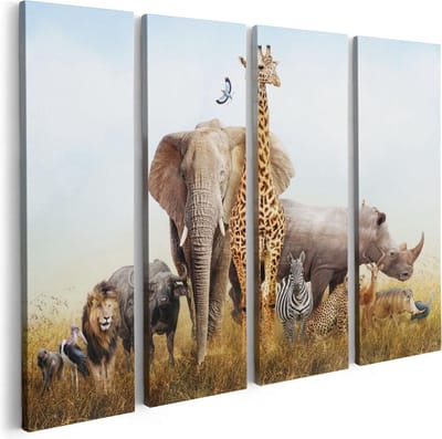 Artaza Canvas Schilderij Vierluik Afrikaanse Dieren op het Gras - Afrika - 80x60 - Foto Op Canvas - Canvas Print