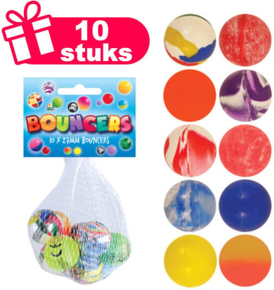 Henbrandt - 10 Stuks Stuiterballen, in Diverse Kleuren en Patronen, Perfect voor Feestjes, School en Traktaties - Ø2.5 cm.