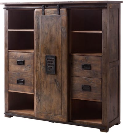 MASSIVMOEBEL24.DE mango highboard bruin massief hout 142x45x147 (BxTxH) gelakt gemonteerd RAILWAY volledig massief #462