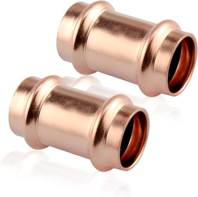 Set van 2 Persfittingen 18 mm, Koppeling voor Drinkwater en Verwarmingssystemen, Koper Sliding Sleeve voor Buis met Buiten Diameter 18 mm, V-Contour Persing