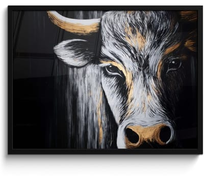Poster in lijst - Fotolijst 70x50 cm - Posters - Stier - Hoorns - Snuit - Goud - Posterlijst zwart - Decoratie - Wanddecoratie woonkamer - Muurdecoratie slaapkamer