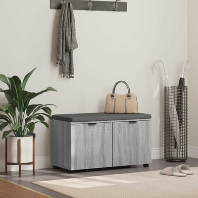 vidaXL - Hallenbank - met - kussen - met - plank - Grijze - Sonoma - 80 - x - 38 - x - 46 - cm