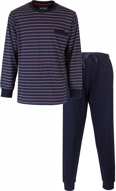 MEQ Heren Pyjama - Gestreept Dessin - Ronde Hals - Blauw - Maat XL