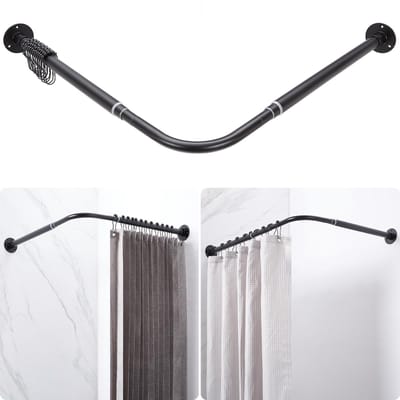Dailygoods- Hoekdouchegordijnstang Verstelbaar 61,7-120,9 cm - 90 Graden - Plafondsteun - 12 Haken - Schokbestendig Metaal - Douchegordijnstang