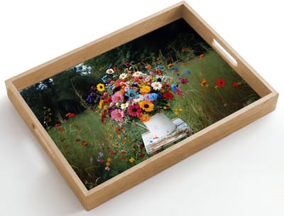 Dienblad hout 50x35 cm - Schootdienblad - Bloemen - Krukje - Gieter - Veld - Borrelplank rechthoek - Plateau dienbladen