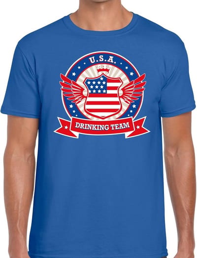 Blauw USA drinking team t-shirt blauw heren - Amerika kleding S