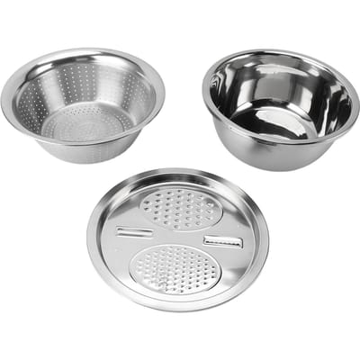 Ensemble Passoire Égouttoir 3 en 1 Acier Inoxydable Lavage de Riz Multifonctionnel Bol Râpe Bassin d'Égouttage 28cm gray