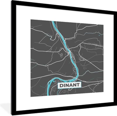 Fotolijst incl. Poster - België – Dinant – Stadskaart – Kaart – Blauw – Plattegrond - 40x40 cm - Posterlijst
