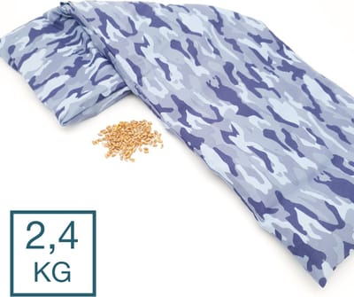 Verzwaringskussen Met Pit! - 2 binnenzakken - Wasbare hoes - 2.4 kg - Made in NL/BE - Tevens warmtekussen en coldpack - Fijne diepe druk -  Leger Blauw