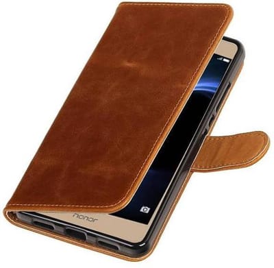 Zakelijke Book Case Telefoonhoesje Geschikt voor de Huawei Honor V8 - Portemonnee Hoesje - Pasjeshouder Wallet Case - Bruin