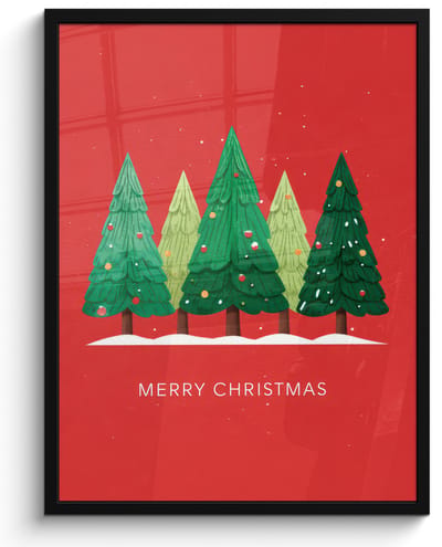 Poster in lijst - Fotolijst 60x80 cm - Posters - Minimalistisch - Kerstbomen - Rood - Sneeuw - Posterlijst zwart - Decoratie - Wanddecoratie woonkamer - Muurdecoratie slaapkamer - Kerstversiering - Kerstdecoratie voor binnen - Kerstmis