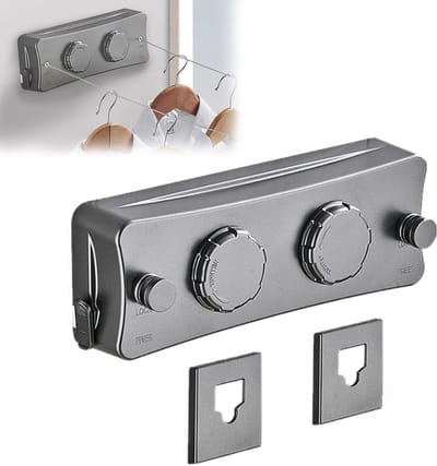 Retractable Clothesline 5.1m - Rollable Duo Reel - Indoor Extendable Stainless Steel Clothesline voor Buiten - Badkamer - Balkon