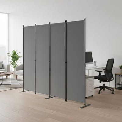 Pugsdrly Ruimteverdeler, groot, kamerscherm, 4-delig, 2040 x 1800 mm, zichtbescherming voor binnen, vrijstaand, voor kantoor, slaapkamer, woonkamer, eetkamer, werkkamer - grijs
