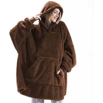 Dames Winter Dik Warm Bovenkleding met Capuchon Effen Elegant Zacht Dubbel Fleece Jack Unisex Zak Trui Lange Hoodies Huiskleding One Size black