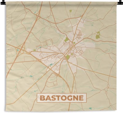 Wandkleed - Wanddoek - Stadskaart - Kaart - Vintage - Plattegrond - Bastogne - 180x180 cm - Wandtapijt