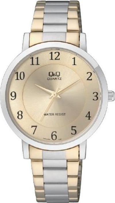 Q&Q Q944J404Y - Horloge - Analoog - Mannen - Heren - Stalen band - Rond - Metaal - Cijfers - Zilverkleurig - Goudkleurig - 5ATM