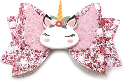 Roze alligator haarclip met unicorn en glitter - 5x8 cm