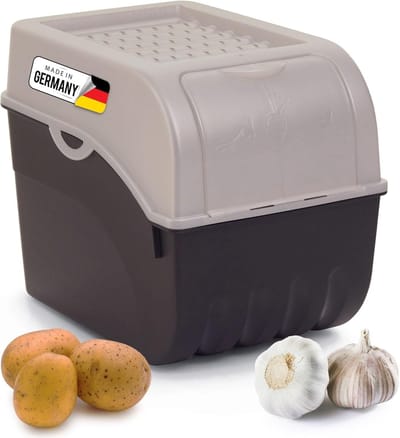 Aardappelbewaardoos | groot 9L | PARELMOER Wit | Aardappeldoos | Stapelbare groentekist, uienkist, aardappelmand, fruitkist, aardappelkist, uienopslag, voedselcontainer, wortelen