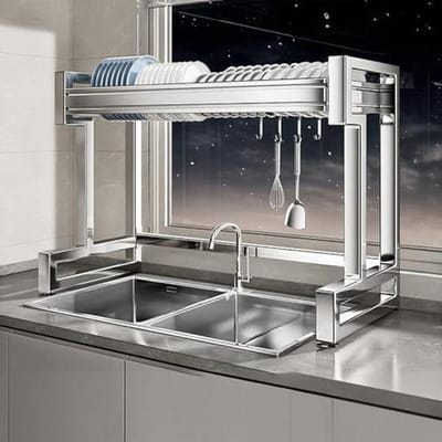 Afwasrek Gootsteen - Drogen Opbergen - Keuken Organiseren - Verstevigd Dubbel Frame - 67 X 97 Cm - Zilver