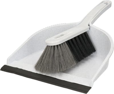 Sorex Stoffer en blik - kunststof - 36 x 23 cm - grijs - met rubber rand